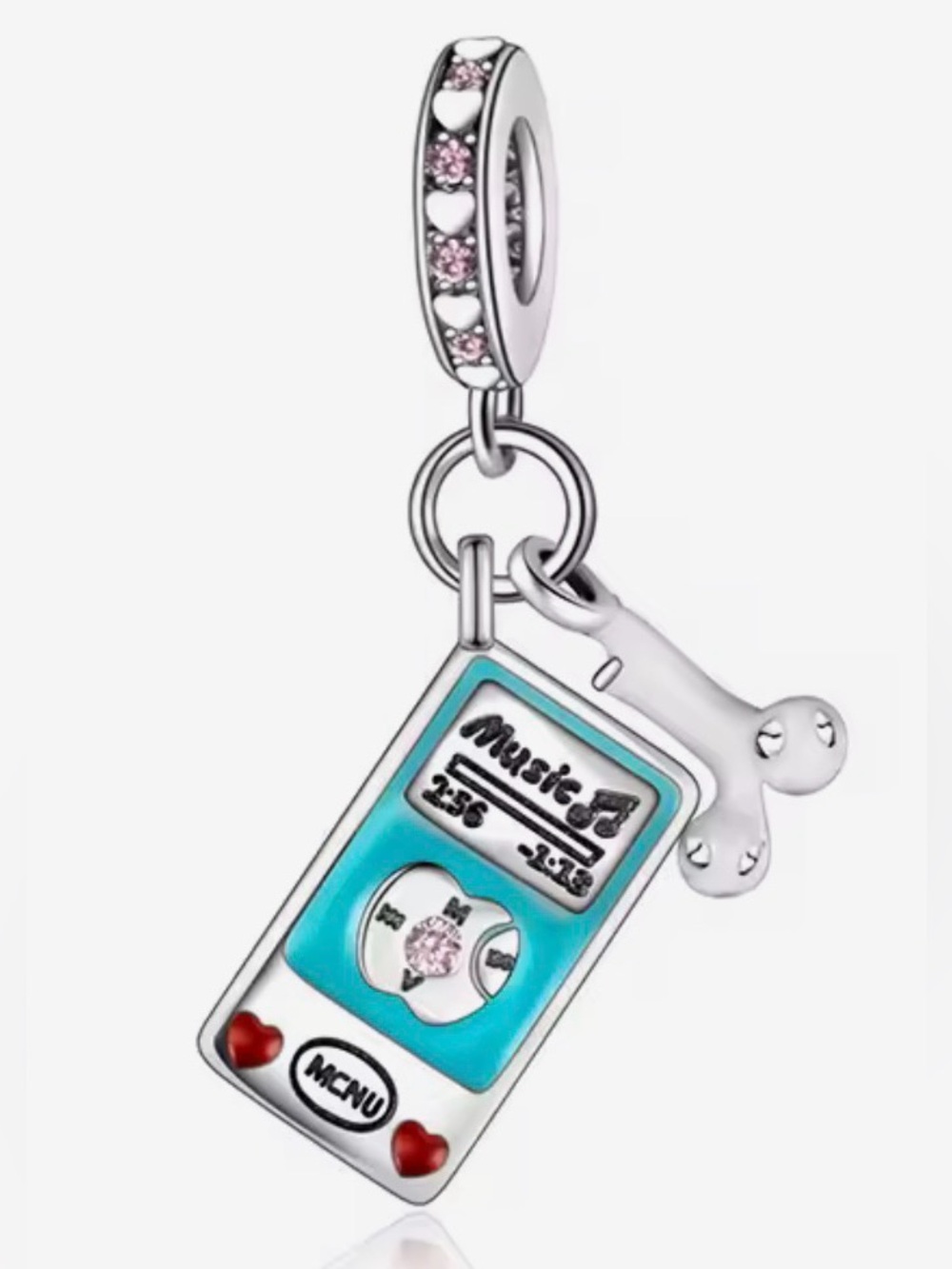Silver & Blue Music Player & EarPods Dangle Charm